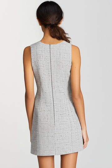 Grey A Line V-Neck Mini Dress with Buttons